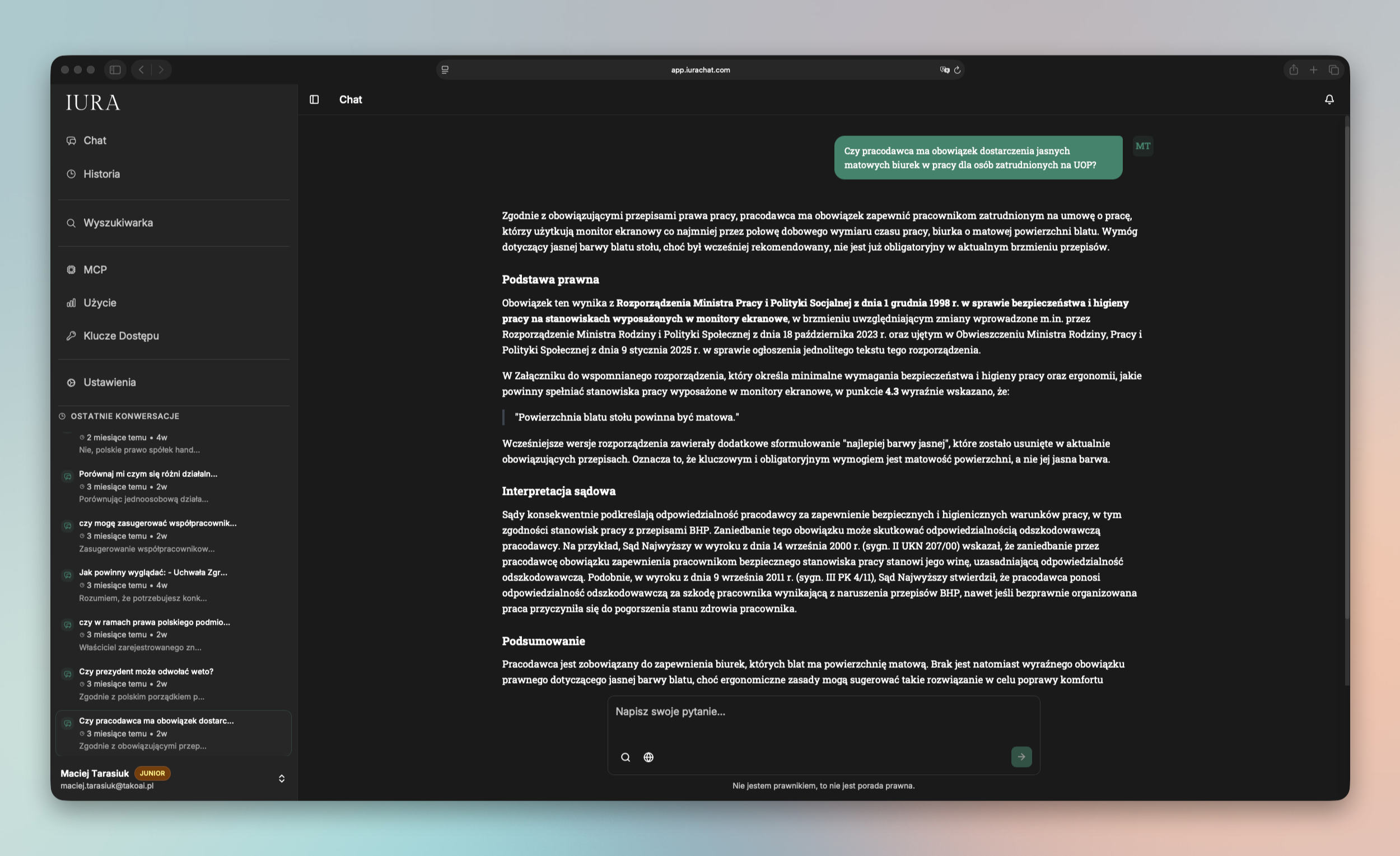 Przykładowa rozmowa z asystentem AI